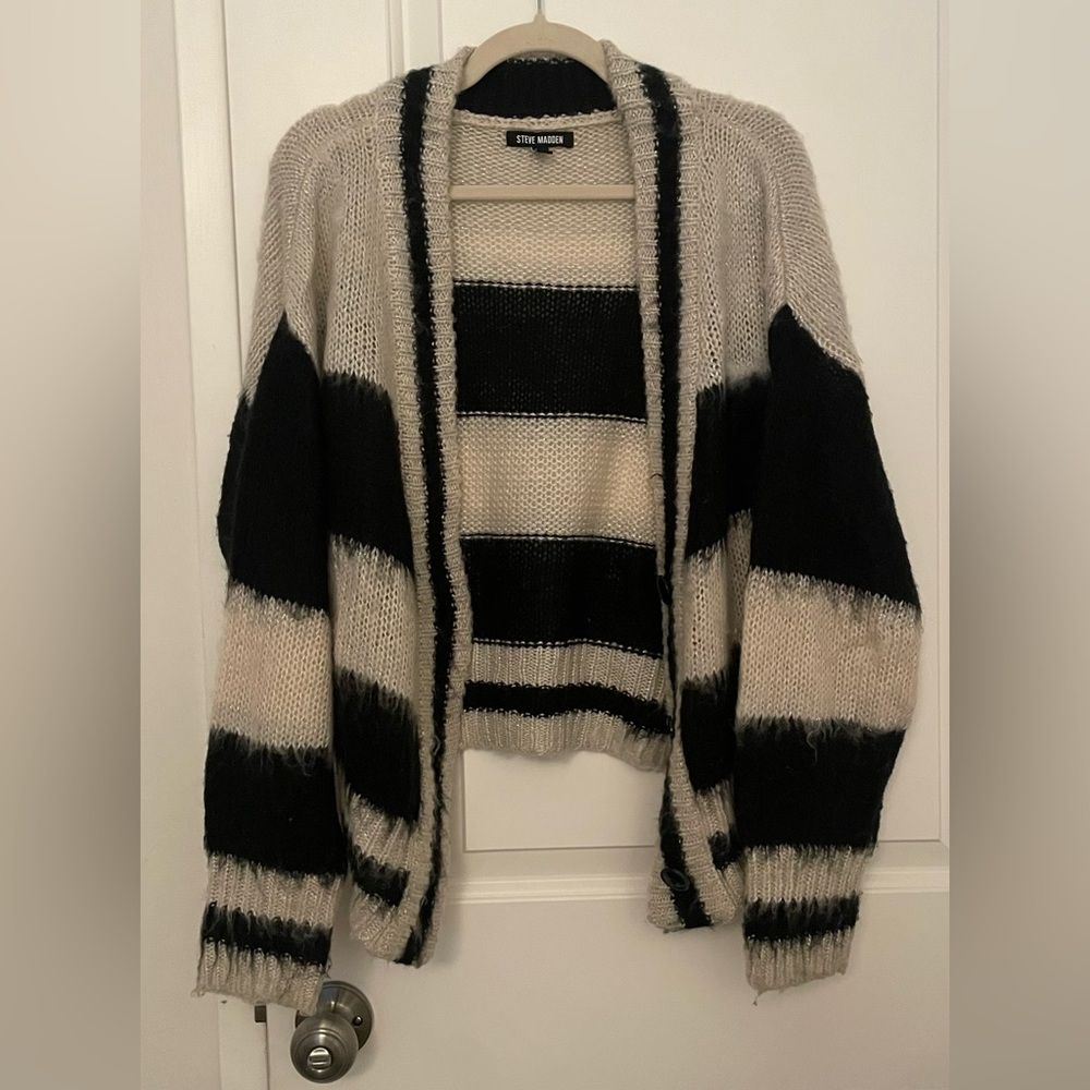 Steve Madden Women's Black and Cream Striped Cardigan
